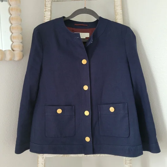 Gucci Uniform Blazer Jacket Sz EU 42 Navy Blue Gold Buttons - Picture 1 of 13
